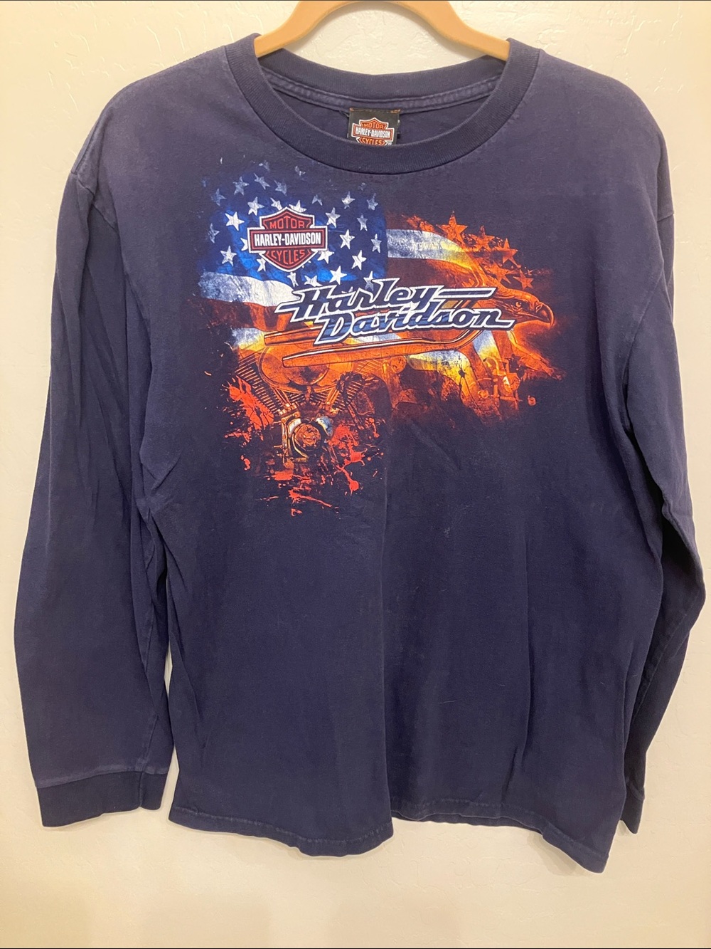 Harley-Davidson Navy Long Sleeve Tee with Orange & White Graphic